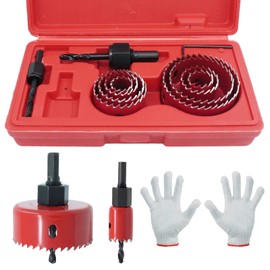 Wkmamo 13-Piece Hole Saw Set, Drill Bit, Carbon Steel 19-64 mm, Hole Saw Cutter Set, Downlights, Drill Bits for Wood, Plasterboard (Red)