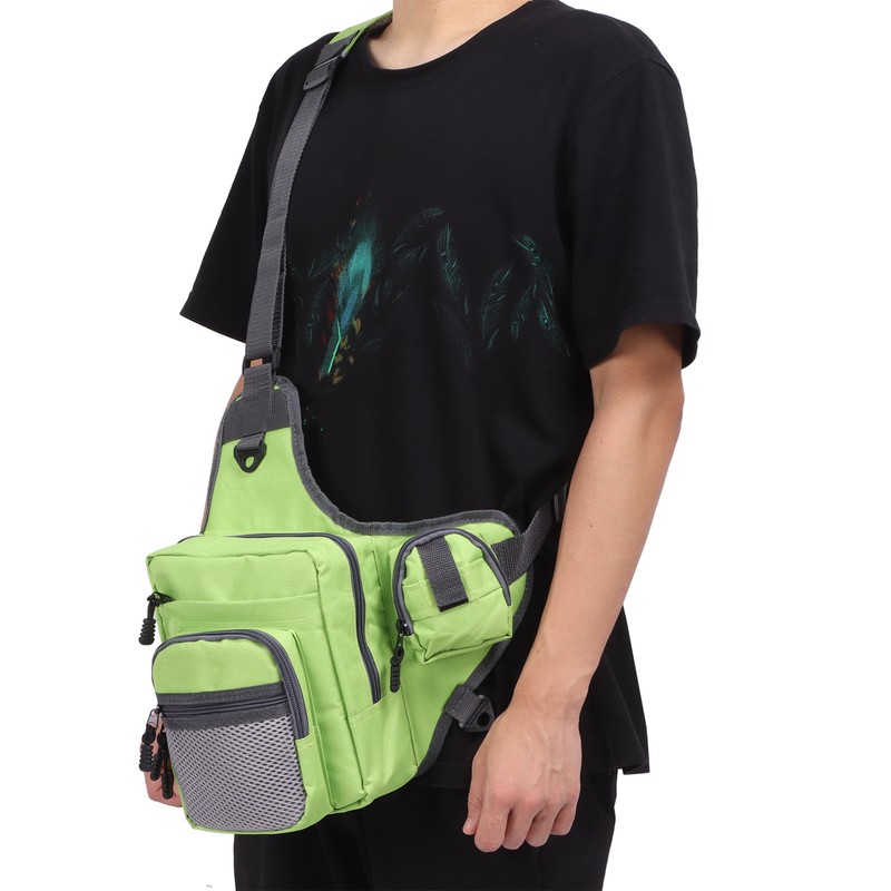 Polyester Multifunctional Fishing Tackle Crossbody Bag with Adjustable Shoulder Straps(Green