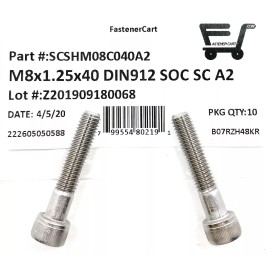 FAS (10) M8-1.25 x40 Stainless Steel Socket Head Socket Cap Screws DIN912 M8x1.25x40
