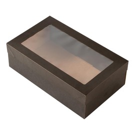 Restaurantware Cater Tek 10.2 x 6.1 x 3.2 Inch Baked Goods Boxes 100 Greaseproof Pastry Boxes - Window Lids Insert Tab Lock Black Paper Catering Boxes Easy Assembly For Charcuterie Or Cupcakes