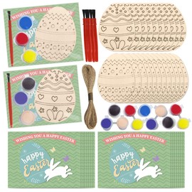 Jekocet ㅤ Easter Party Favors 24 Pcs Wooden Easter Eggs to Paint Crafts with Cards for Easter Decorations and Basket Stuffers