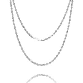 925 Sterling Silver Rope Chain Lobster Clasp 3mm Silver Chain for Women Men Silver Necklace Chain 18 Inch