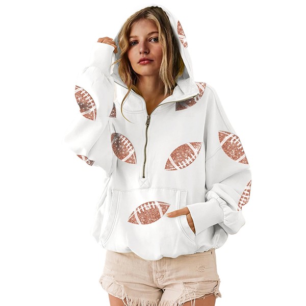 SeekMe Womens Game Day Sweatshirts Football Sequin Hoodies Tailgate Outfits