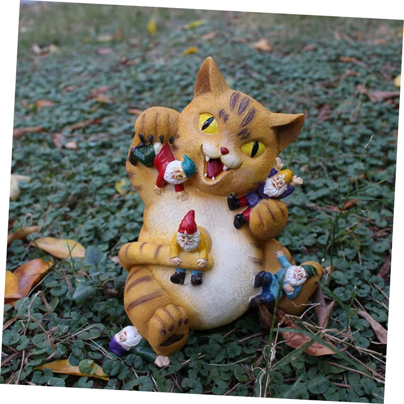 BESPORTBLE Resin Cat Eating Gnomes Statue Unique Cat Figurine for