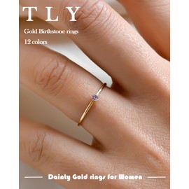 TLY Gold Birthstone Rings for Women Non Tarnish 14K Gold Plated Cubic Zirconia Dainty Cute Stackable Thumb Pinky Rings Thin Simple Gemstone CZ Stacking Ring Everyday Jewelry Gift for Women Ring Size 5 6 7