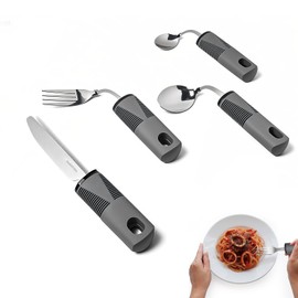 Adaptive Utensils 4pcs Set - Weighted Utensils for Hand Tremors, Parkinson's Aids for Living: Stainless Steel Knife, Fork, 2 Spoons