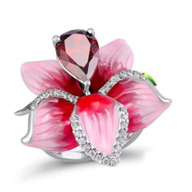 HUKQBUNX 925 Sterling Silver Women's Rose Set Diamond Chalcedony Agate Horse Eye Pink Oil Drop Cubic Zircon Ring Wedding Engagement Birthday Party Ring Size 6-10 (Size 8)