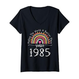 Womens 40th Birthday Born Making The World Better Place Since 1985 V-Neck T-Shirt