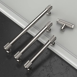 Amerdeco 10 Pack Brushed Satin Nickel Knurled Cabinet Pulls 5 Inch(128mm) Hole Center Kitchen Cabinet Handles Drawer Pulls Cabinet Hardware ZH0034