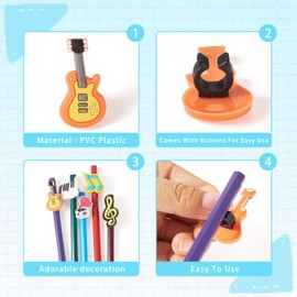FASHEWELRY 24Pcs Cute Pencil Toppers Kawaii Pen Clip Charms Music Note Piano Guitar Pencil Charm Clip Silicone Pencil Decorations for Student School Supplies