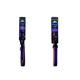 Henry Wag Medium Comfort Collar & Large Lead Combo – Adjustable, Reflective, Soft-Feel Fabric, Sustainable, Purple & Orange