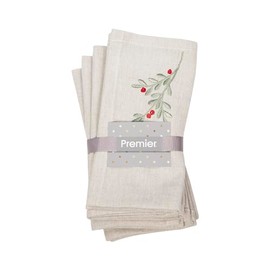 Premier Decorations Set of 4 Christmas Holly Berry Reusable Cotton Napkins Green and Off White Festive Tableware Xmas Novelty Gift 40cm x 40cm