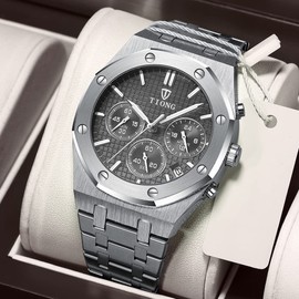 Tiong Men's Quartz Steel Band Watch Business Watch, Men's Quartz Movement Watch Waterproof Luminous Watches for Men - Grey