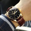 OLEVS Men Watch Brown Leather Strap Large Black Face Analog