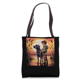 Local Boy Black Lab Marsh Scene Sunset Vintage Country Tote Bag