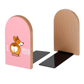 Corgi I Love You Book Ends Decorative Wood Bookends for Shelves Kids Room Desk Home Office Book Stoppers for Magazines,Books, DVDs, 1 Pair/2 Pieces(5x3.1 in)