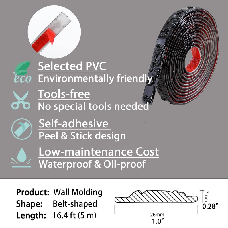 Gaahing Flexible Wall Trim, Peel and Stick Self-Adhesive Design, Crown