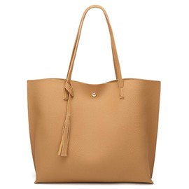 Dreubea Women's Soft Faux Leather Tote Shoulder Bag from, Big Capacity Tassel Handbag, Yellowish Brown, One Size