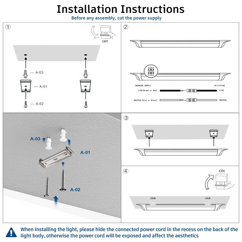 KILIPOL 4FT LED Batten Light, Ceiling Surface Mounted Slim LED