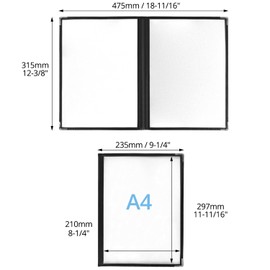 QWORK® 5 Pack Black A4 Menu Covers, 2 Fold Double View, for Restaurants, Hotels, Bars, Highly Transparent PVC Material, Metal Edge