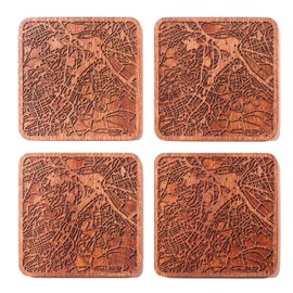 Stuttgart Map Coaster by O3 Design Studio, Set Of 4, Sapele Wooden Coaster With City Map, Handmade
