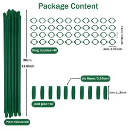 70 Pcs Plastic Plant Support Stakes Kit - 20 Stakes (30cm/12in), 40 Clips & 10 Links Adjustable Plant Support Sticks for Indoor Outdoor Garden Potted Rose Tomato Vegetables