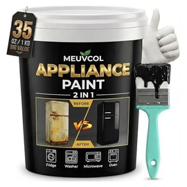 Meuvcol Appliance Paint, 35 Floz Black Appliance Epoxy Paint For Metal & Plastic Surface, Touch Up Coating For Refrigerator, Dishwasher, Washer, Microwave, Rust Preventative Coating With Tool