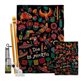 Fiesta Dia de Muertos Burlap Garden House Flags Kit Falltime Day of Dead Los Mexican Party Autumntime Small Decorative Gift Yard Banner Double-Sided Made In USA 28 X 40
