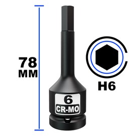 Aiourx 1/2-Inch Drive 6 mm Hex Impact Bit Socket, H6 Allen Bit Socket, Metric, Premium Cr-Mo Steel, for Automotive or Electrical Work