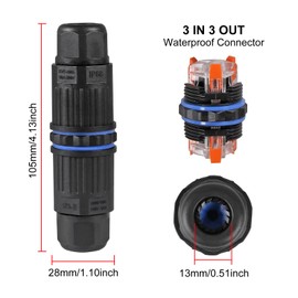 ACEIRMC 6pcs IP68 Waterproof Junction Box, Outdoor Electrical Cable Connector for 3.5-10mm Wire Range(AC 250V, 16A), Quick Screwless Installation (2003-3Pin)