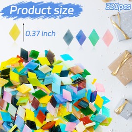 Small Glass Tiles for Crafts, 200g Stained Mosaic Glass Pieces, 320 Pcs Rhombus Shape Mosaic Glass Tiles Mosaic Supplies for Art Wall, Home Decoration, DIY Hobby (Mixed Color 02)