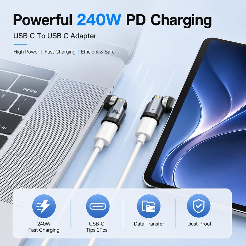 USB C Adapter, PD 240W USB C 90 Degree Adapter,