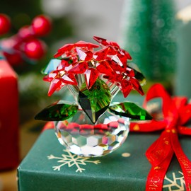 H&D HYALINE & DORA Crystal Poinsettia Figurines Ornament Home Decoration Collection (Red 6pcs Flower)