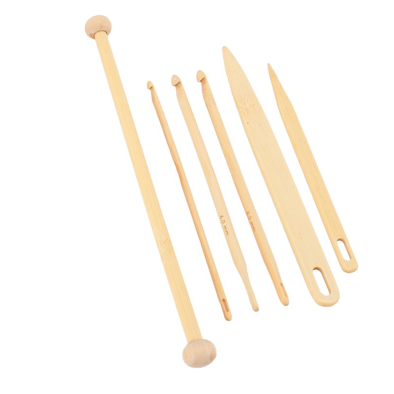 6Pcs Wood Hand Loom Stick Set Wood Weaving Crochet Needle