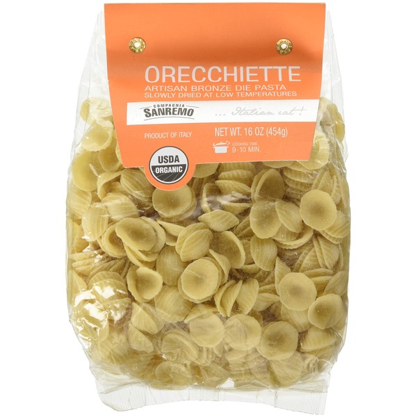 Compagnia Sanremo Pasta Italian Organic Orecchiette Pasta - 100% Durum Wheat Semolina Orecchiette - 16 Oz (Pack Of 4) - Product Of Italy