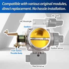 1724 62mm Throttle Body for High Flow Power Plus Series with a Complete Throttle Body Spacer Replacement for BBK,Compatible With Jeep 4.0L 1991-2003 and Just for Cherokee 1998-2001 4.0L