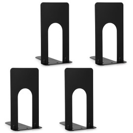 Anhow Metal Bookends, 2 Pairs Bookends, Metal High Quality Books Holder Shelf for Kids, School, Library - Black/4 Pieces (69 x 100 x 130 mm)