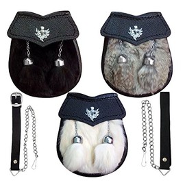 Tidoneam Kids Sporrans Boys Black Leather/Child's Kilt Sporran Thistle Badge (Grey)