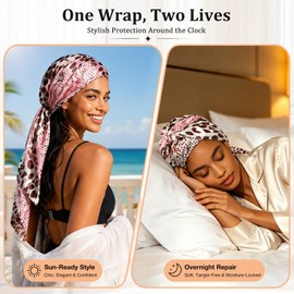 Silk Press Wrap for Hair, Satin Hair Wrap Net with Scarf for Sleep & Sylish