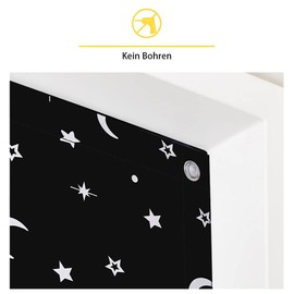 Eurohome 100% Blackout Skylight Roller Blind, No Drilling, Sun Protection, Blackout Roller Blind with Suction Cups for Velux Windows, Moon, Stars, 60 x 98 cm, for MK06