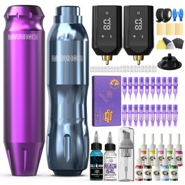Wormhole Tattoo Kit 2PCS Wireless Tattoo Gun with 2PCS 1,200 mAh Capacity Battery, 20PCS Cartirdge Needles and 10PCS Tattoo Ink, Tattoo Practice Kit Complete Rotary Machine Kit for Beginners