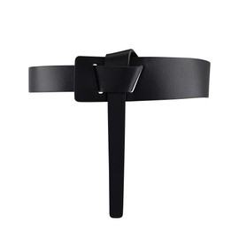 Leather Tie A Knot Belt for Women Fashion Wide No Buckle Cinch Black Chunky Dress Belt Waistband for Dresses Jumpsuit Coat Sweater