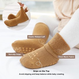 FABRST Baby Non-slip Crawling Knee High Socks Warm Thick Toddler Anti Skid Grip Socks for Infant Boys Girls 5 Pairs(Solid Color, 1-3Years)