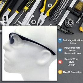 grinderPUNCH Full Lens Magnification Safety Glasses with Black Frame | Clear Lens | | Magnifying Reading Eyewear (+1.50 Diopter)