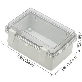 Zulkit Junction Box ABS Plastic Dustproof Waterproof IP65 Electrical Boxes Hinged Shell Outdoor Universal Project Enclosure Clear Cover with 2 Cable Glands 5.9 x 3.9 x 2.8 inch (150x100x70 mm)