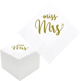 Geloar Servilletas de cóctel para despedida de soltera, paquete de 100 servilletas de papel desechables doradas de Miss To Mrs a granel para despedidas de soltera, compromisos, bodas, despedidas de soltera, 2 capas, 5 x 5 pulgadas (Miss Mrs)