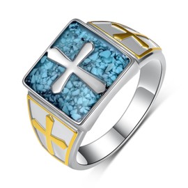 Cross Ring 925 Sterling Silver Turquoise Cross Rings Mens Rings Religious Christian Jewelry for Men Women (Size: 7)