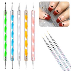 5PCS Dotting Pens with 3 PCS Nail Painting Brushes,Rookii Nail Painting Brushes for Dot Drawing Home Salon,Pattern Tracing Pen, Ball Embossing Pen for Transfer Paper. (Colorful Silver)