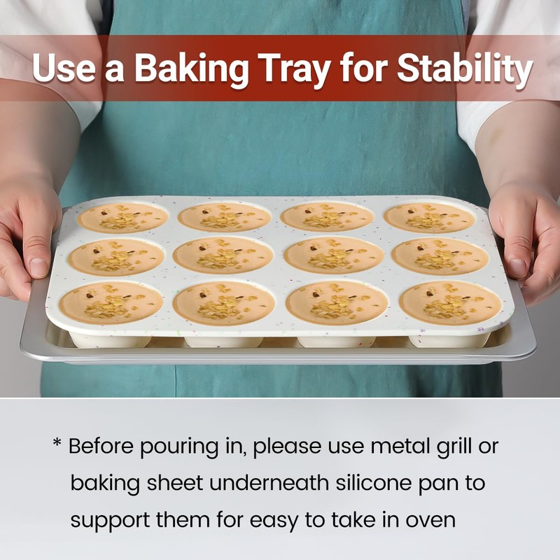 CAKETIME Silicone Muffin Pan, Cupcake Pan 12 Cups Regular Size