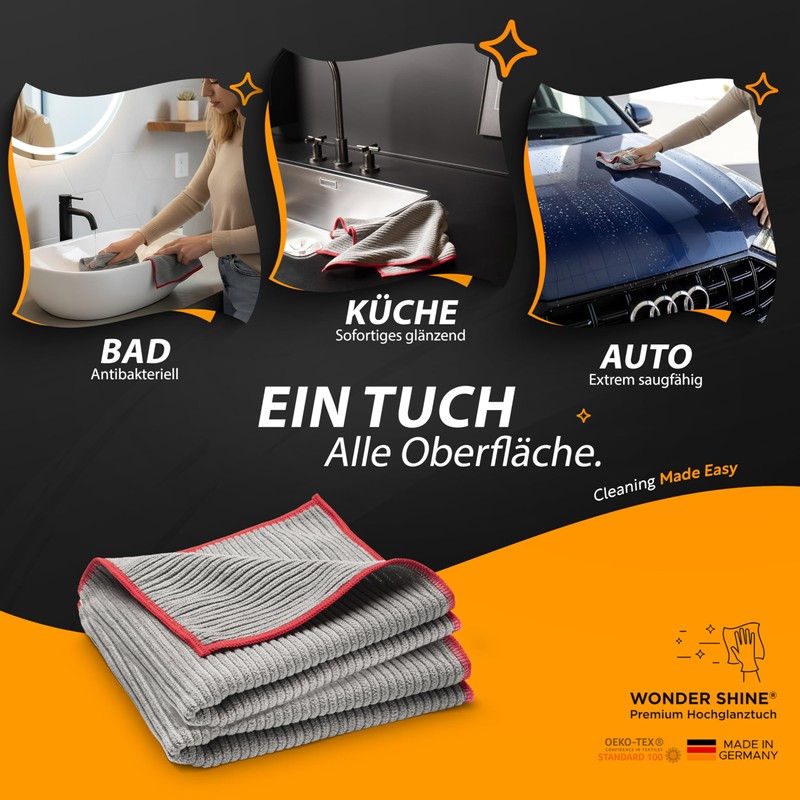 Wonder Shine Hochglanz-Tuch Made in Germany Microfibre Cloths 40 x